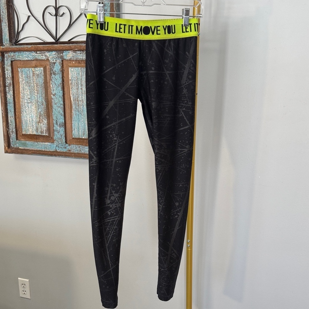 Zumba Fitness Black Leggings with Neon Yellow Waistband